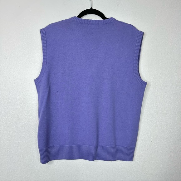 Vintage Izod Lacoste sweater vest v neck cable knit academia 90s lavender preppy - Picture 2 of 6